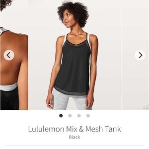 Lululemon light‎ weight Mix & Mesh Black tank top size 6